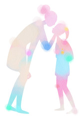 Obraz na płótnie Canvas Silhouette watercolor of Happy parents having good time with their little children. Mother and daughter. Mother's day. Digital art painting