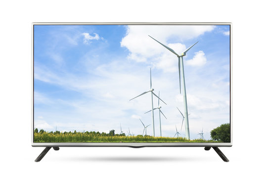 TV flat screen landscape isolated white background.