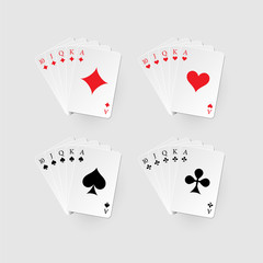 Royal flush set. Vector poker combination isolated on gray background.