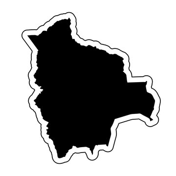 Black silhouette of the country Bolivia with the contour line or frame. Effect of stickers, tag and label. Vector illustration.