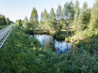 Obraz premium drone image. aerial view of rural area with fields and roads