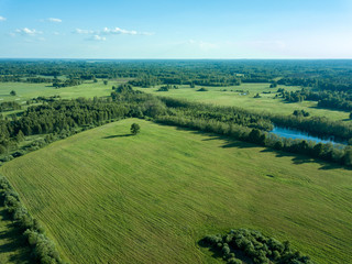 drone image. aerial view of empty cultivated fields