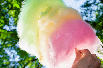 Colorful cotton candy. Closeup, selective focus