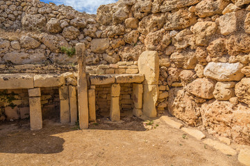 The island of Gozo, Malta. Apse with a preserved altar in the megalithic complex of Ggantija....