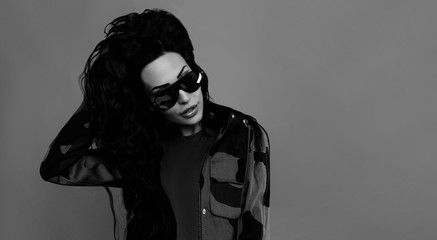 Black and white photo of a beautiful asian girl.