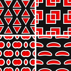 Obraz premium Seamless geometric patterns. Set of black 3d backgrounds with red elements