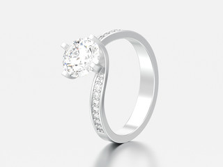 3D illustration silver engagement illusion twisted diamond ring