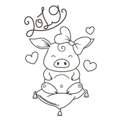 Cute cartoon pig in love. Symbol of New 2019 Year