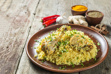 Biryani. The national dish of Indian cuisine. Copy-space.