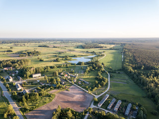 drone image. aerial view of rural area with fields and roads