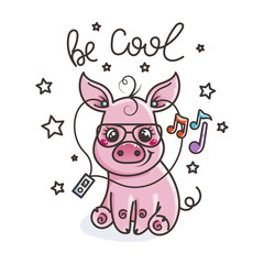 Obraz na płótnie Canvas Cute cartoon baby pig in a cool sunglasses