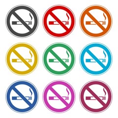 No smoking, No smoking icon, color icons set