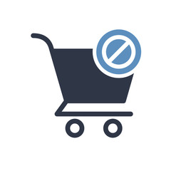 Shopping cart icon, commerce icon with not allowed sign. Shopping cart icon and block, forbidden, prohibit symbol