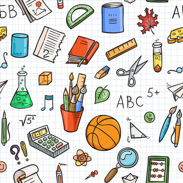 Seamless lined back to school pattern with supplies stationary and other creative elements