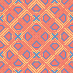 Orange seamless pattern. Bright geometric background with blue and yellow design