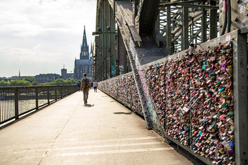 Hohenzollern Bridge, Cologne. View towards the Cologne Cathedral.