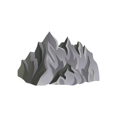 Flat vector icon of gray rocky mountain with lights and shadows. Climbing or mountaineering theme. Landscape element for mobile game