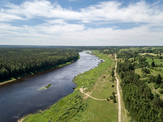 drone image. aerial view of Daugava river, largest in Latvia