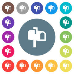 Mailbox flat white icons on round color backgrounds