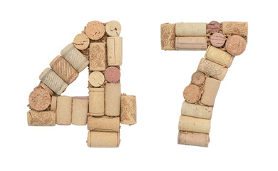 Number 47 forty seven made of wine corks Isolated on white background