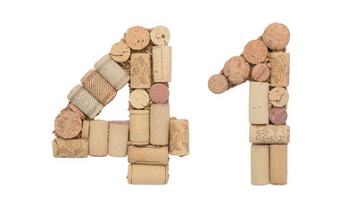 Number 41 forty one made of wine corks Isolated on white background