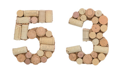 Number 53 fifty three made of wine corks Isolated on white background