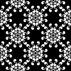 White flowers on black background. Ornamental seamless pattern