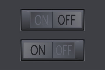 On and Off toggle switch buttons. Black 3d icons