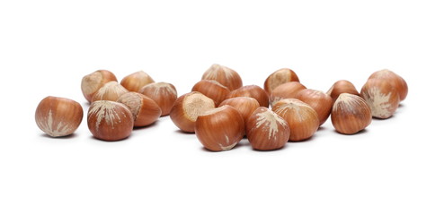 Hazelnuts isolated on white background
