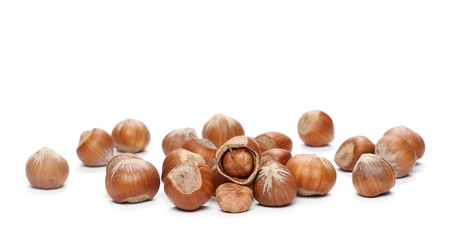 Hazelnuts isolated on white background