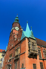 tower of town hall in wroclaw, poland