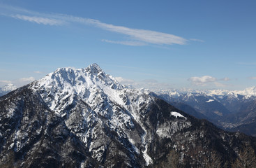 Fototapeta na wymiar high mountain with snowed on the peak