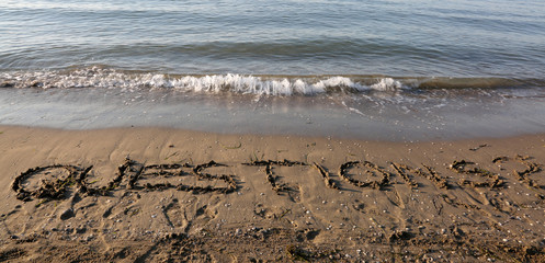 text Questions on the sand by the sea