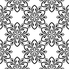 Black floral seamless pattern on white background