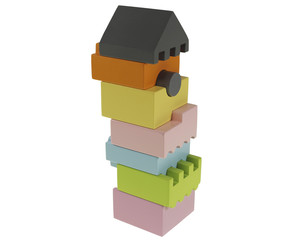 A colorful rectangular pyramid of wood with 8 parts on a white background shifted