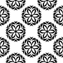 Black floral seamless pattern on white background