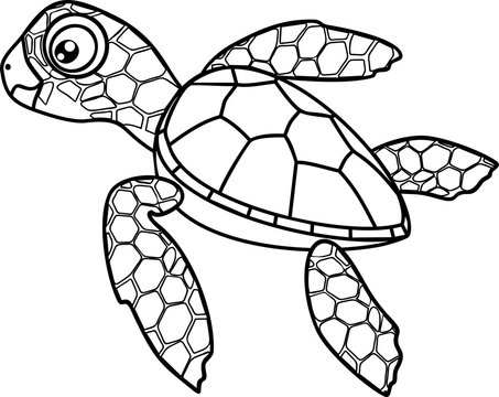 Coloring page. Cute cartoon hatchling of sea turtle