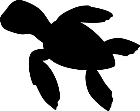 Black silhouette of cartoon hatchling of sea turtle on white background