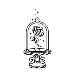 vector Beauty and Beast. Rose in glass dome, flask