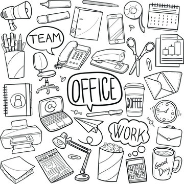 Office Work Doodle Icon Hand Draw Line Art	