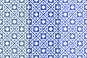 Blue geometric ornaments. Set of seamless patterns