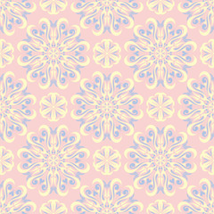 Floral pale pink seamless background. Floral pattern with light blue and yellow elements