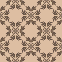 Brown floral seamless pattern on beige background