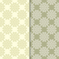 Fototapeta premium Olive green and beige floral backgrounds. Set of seamless patterns