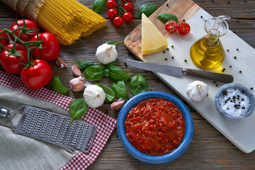 Italian Spaghetti pasta cheese tomato garlic basil