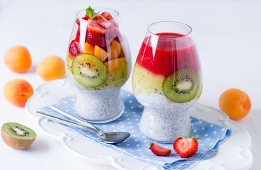Coconut chia seeds pudding with fruit topping