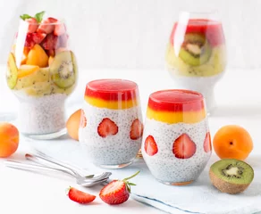 Coconut chia seeds pudding with fruit topping