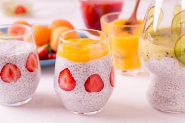 Coconut chia seeds pudding with fruit topping