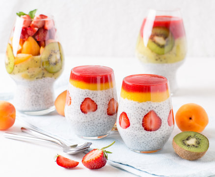 Coconut chia seeds pudding with fruit topping