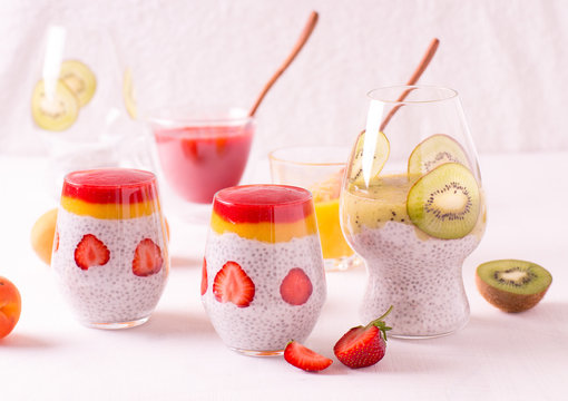 Coconut chia seeds pudding with fruit topping